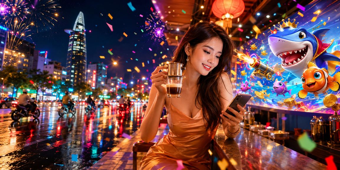 Người chơi thư giãn tại quán cà phê TP.HCM và tham gia trò chơi bắn cá trực tuyến